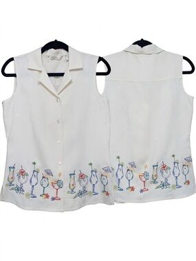 Tommy Bahama 100% Silk Embroidered Tropical Cocktail Blouse